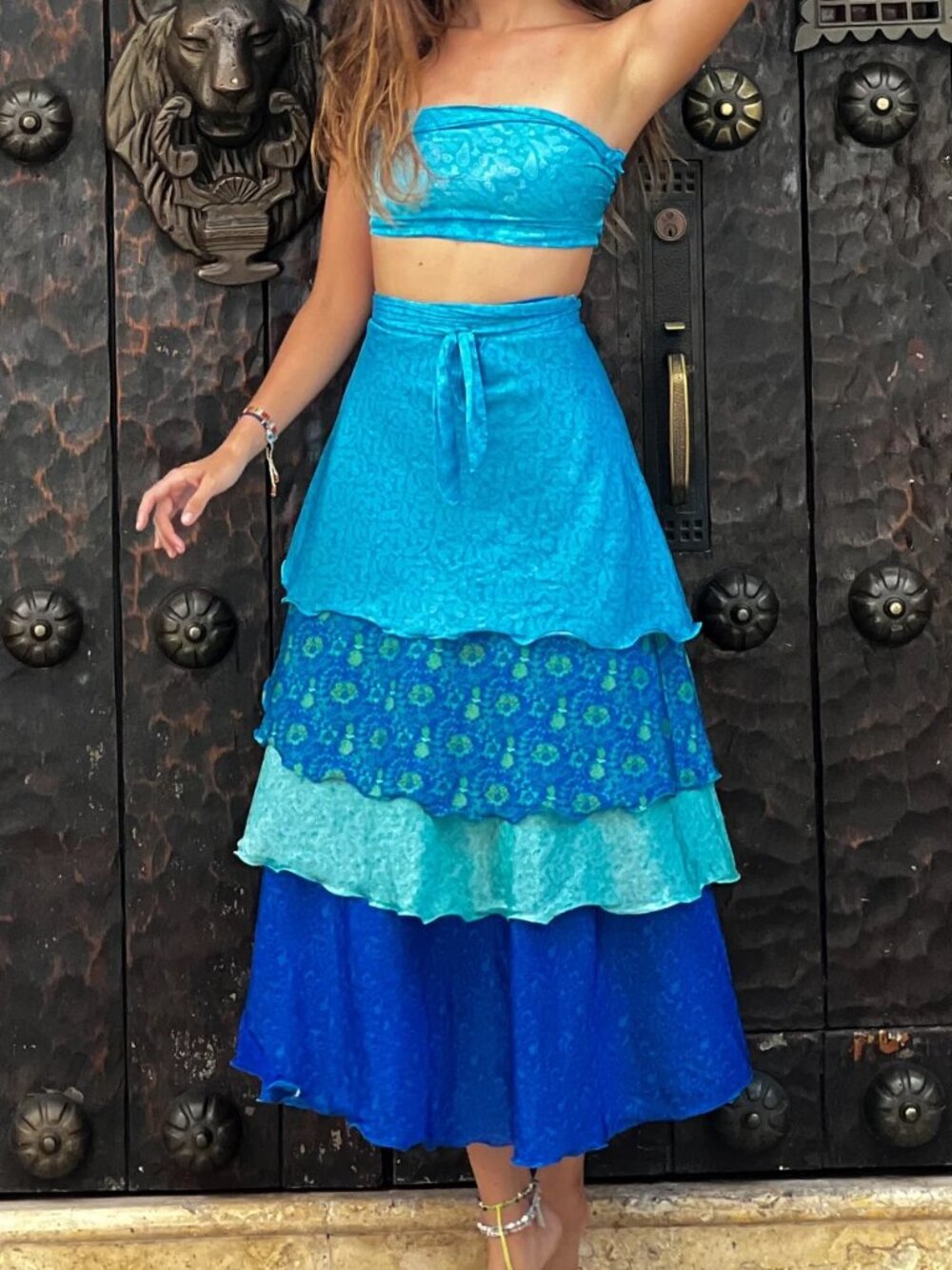 4 Layer Maxi Length Up-Cycled Sari Wrap Skirt